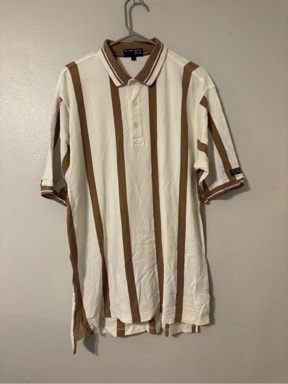 Pringle Cream Polo with Brown Vertical Stripes